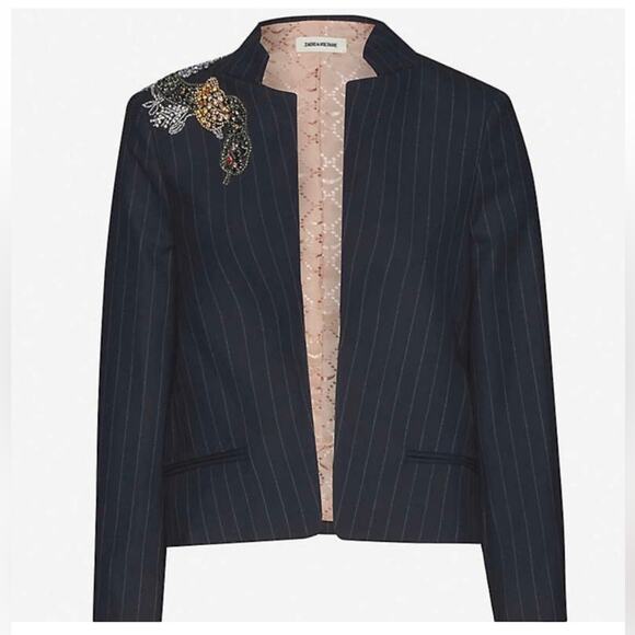 ZADIG & VOLTAIRE Beaded Snake Pinstripes Jacket - Picture 1 of 13